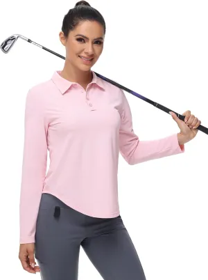 Women's Long Sleeve Golf Shirt Collared Polo Sun Protection Quick Dry Workout Athletic Running Tennis Hiking Lightweight Tops