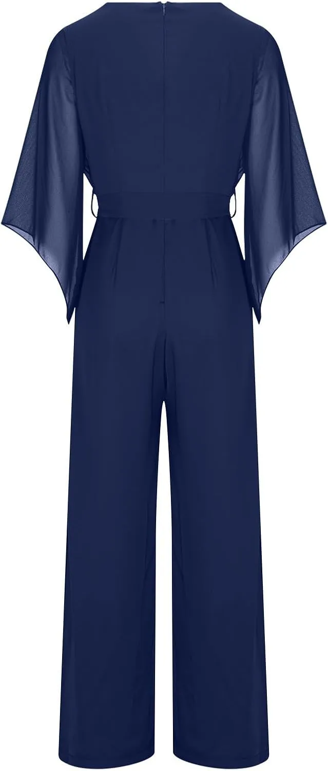 Women's Pantsuits Mother of Bride Wedding Guest Pant Suits 2 Piece Outfits Cold Shoulder Tops for Evening Party