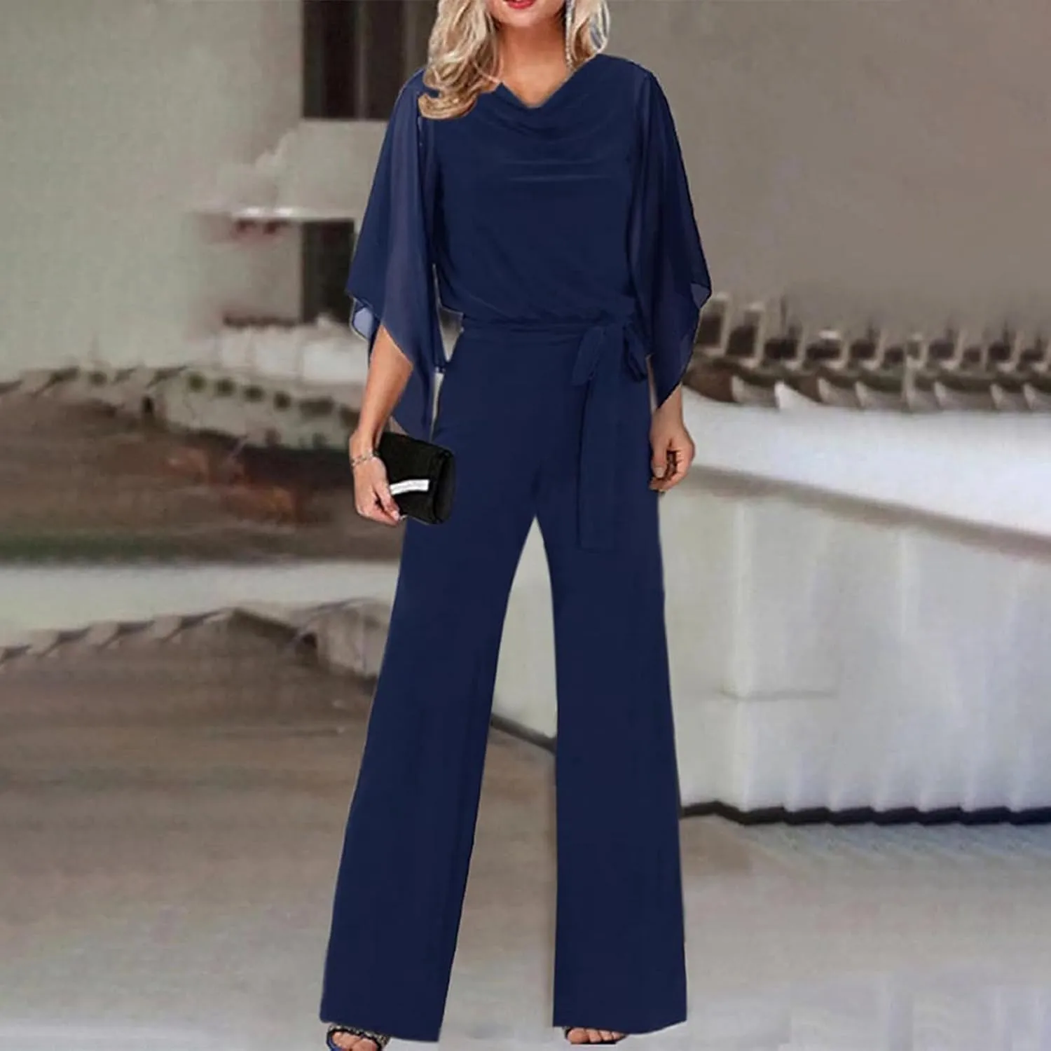 Women's Pantsuits Mother of Bride Wedding Guest Pant Suits 2 Piece Outfits Cold Shoulder Tops for Evening Party