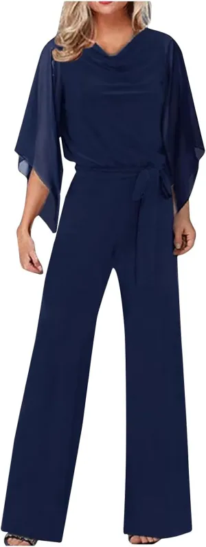 Women's Pantsuits Mother of Bride Wedding Guest Pant Suits 2 Piece Outfits Cold Shoulder Tops for Evening Party