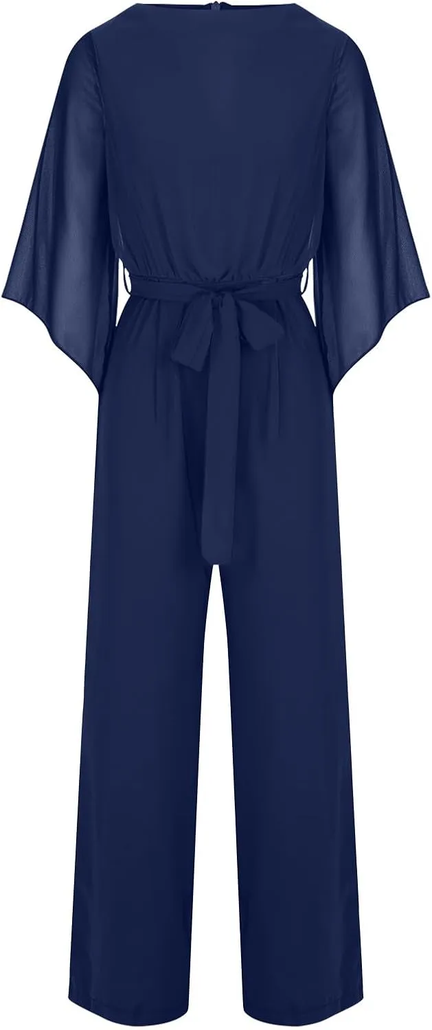 Women's Pantsuits Mother of Bride Wedding Guest Pant Suits 2 Piece Outfits Cold Shoulder Tops for Evening Party