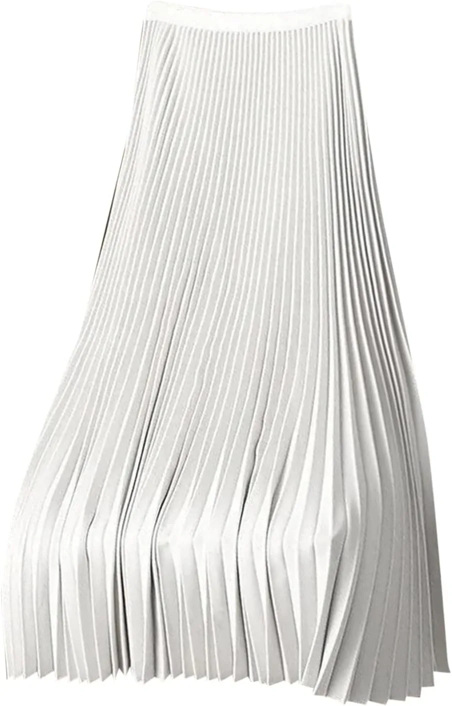 Women's Pleated Midi Skirt, Women High Waist Swing Boho Pleated Skirt Casual Elastic A line Long Skirts White