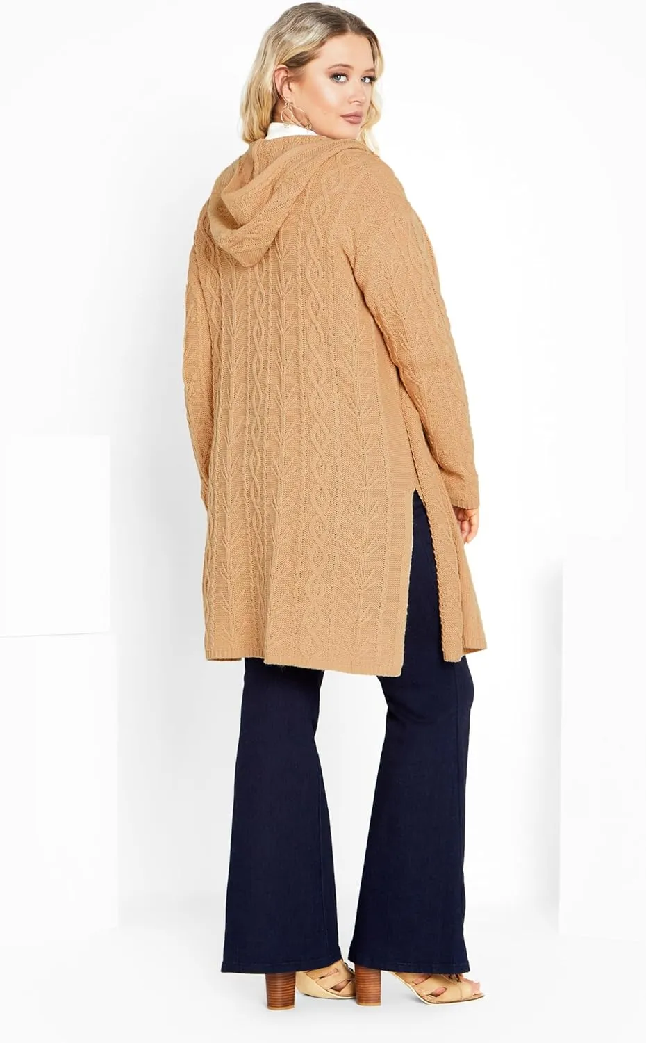 Women's Plus Size Camilla Cable Knit Hooded Cardigan