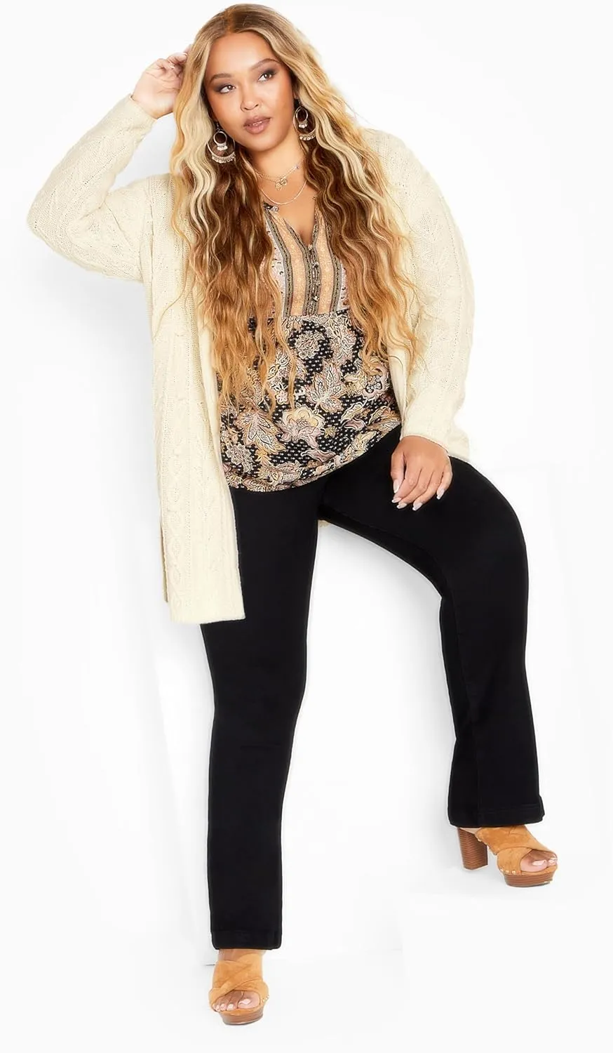 Women's Plus Size Camilla Cable Knit Hooded Cardigan