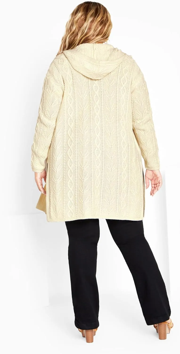 Women's Plus Size Camilla Cable Knit Hooded Cardigan