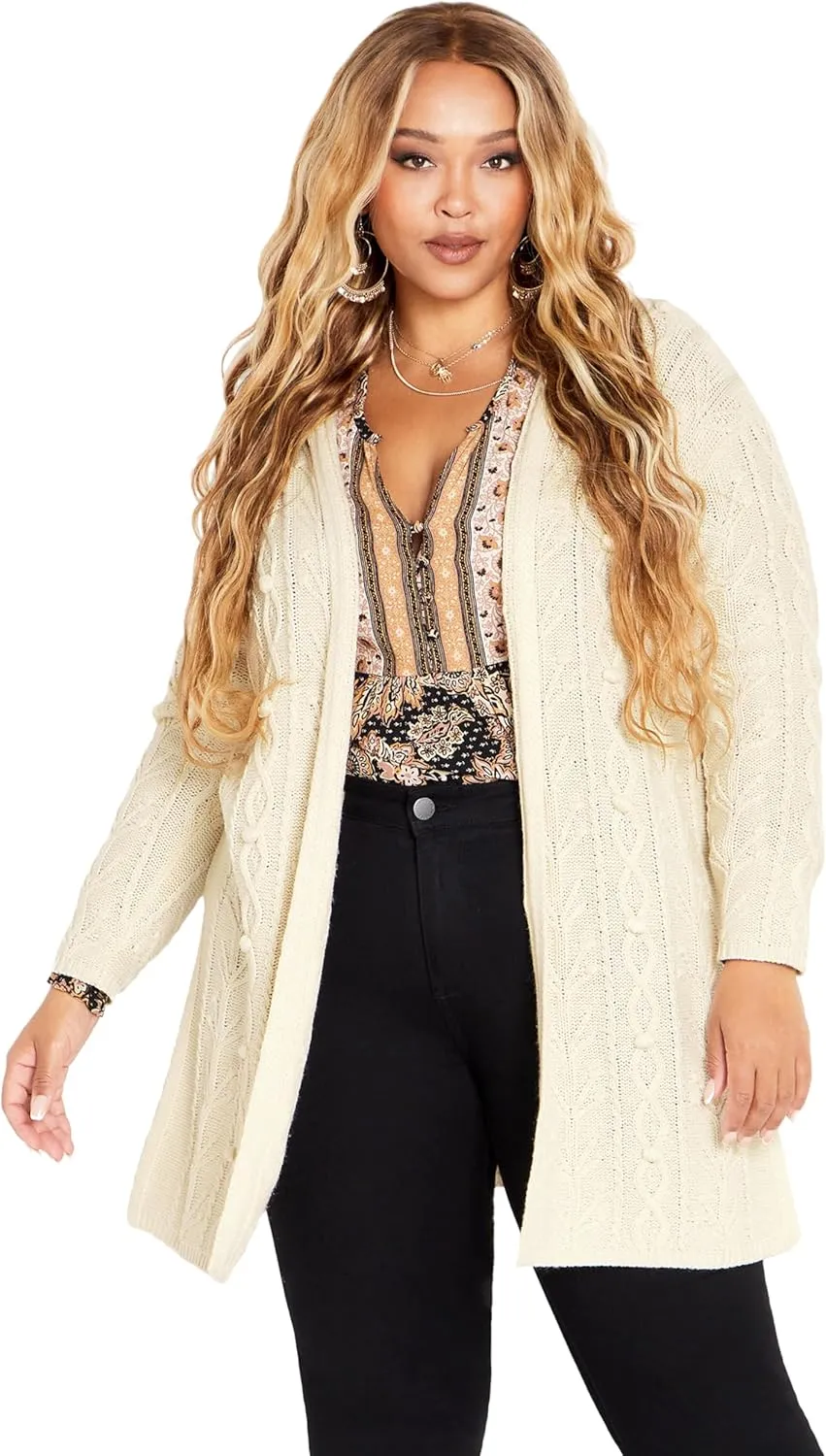 Women's Plus Size Camilla Cable Knit Hooded Cardigan