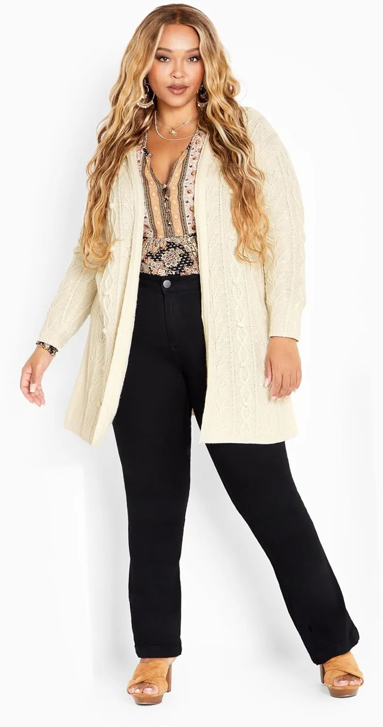 Women's Plus Size Camilla Cable Knit Hooded Cardigan