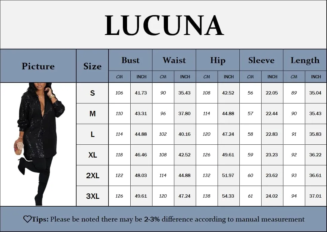 Women's Sequin Button Down Shirt Dress Long Sleeve Loose Fit Blouse Top Mini Dress Party Sexy Clubwear