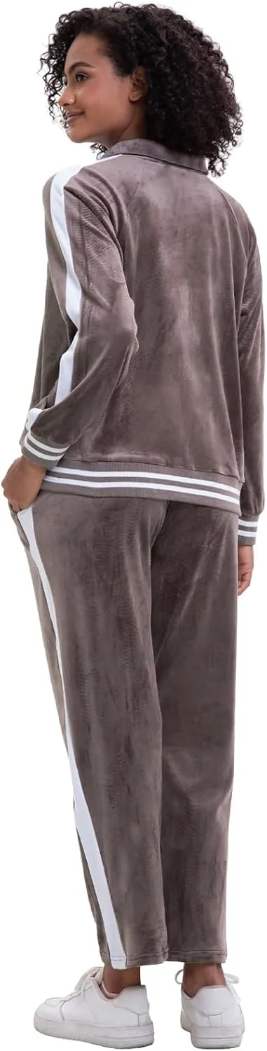 Women's Velour Tracksuit Zip-Up Jacket and Jogger Pants with Pockets Sweatsuit Loungewear Set 2 Piece Loose Fit