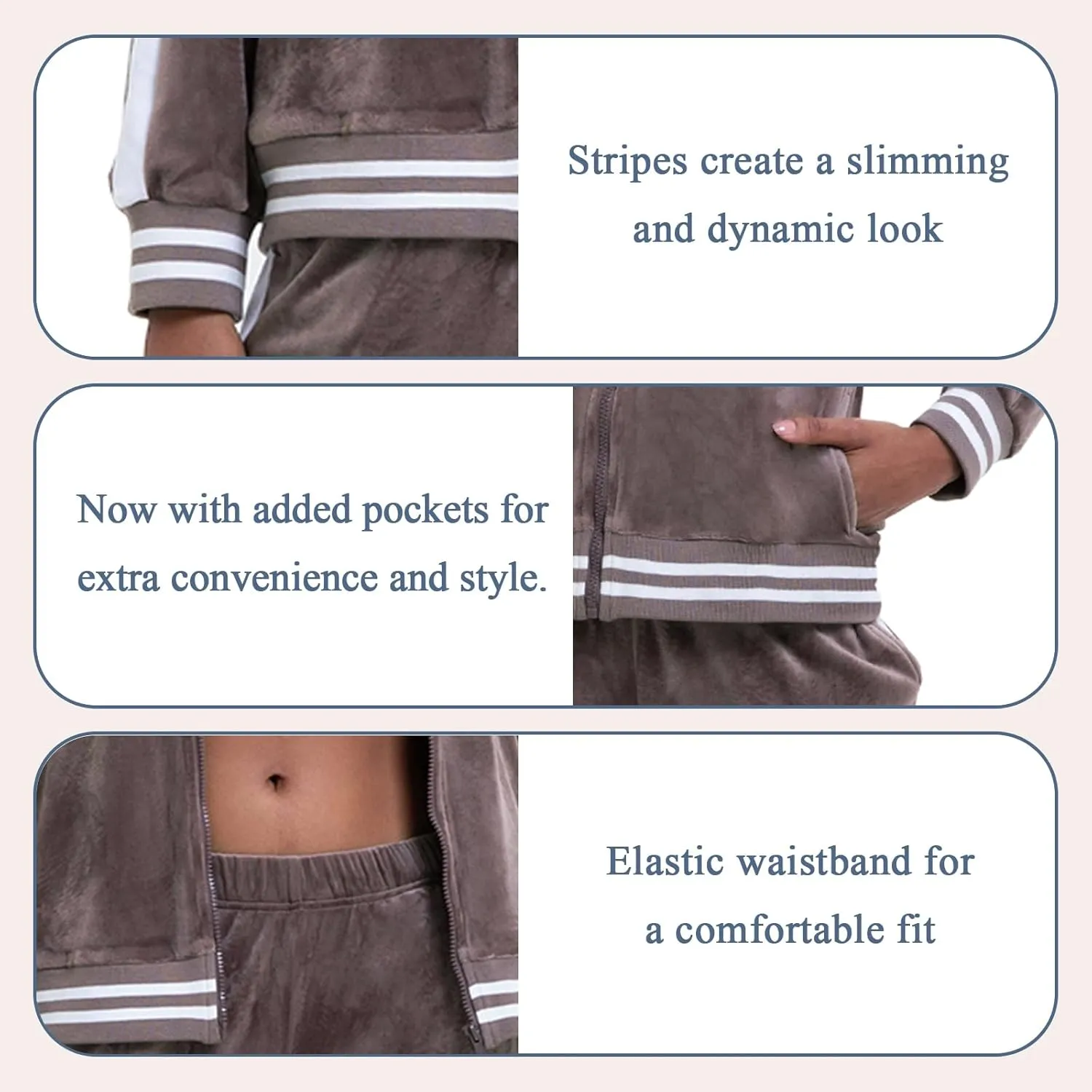 Women's Velour Tracksuit Zip-Up Jacket and Jogger Pants with Pockets Sweatsuit Loungewear Set 2 Piece Loose Fit