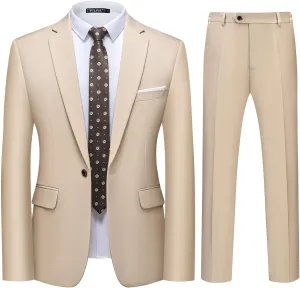WULFUL Men's 2 Piece Slim Fit Suit Set One Button Blazer Jacket Pants Tuxedo Set for Party, Wedding and Business