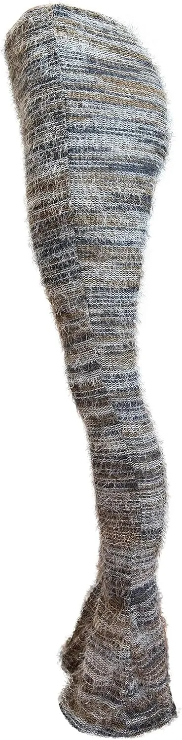 XZLUFNY Women's Stacked Fuzzy Pants High Waisted Striped Knit Sweatpnts Leggings