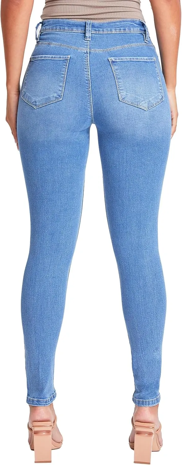 YMI Womens Basic 1-Button High-Rise Skinny Jean Made with Recycled Fibers