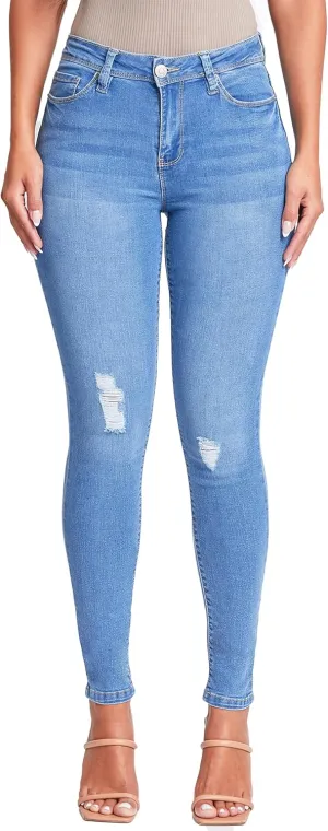 YMI Womens Basic 1-Button High-Rise Skinny Jean Made with Recycled Fibers