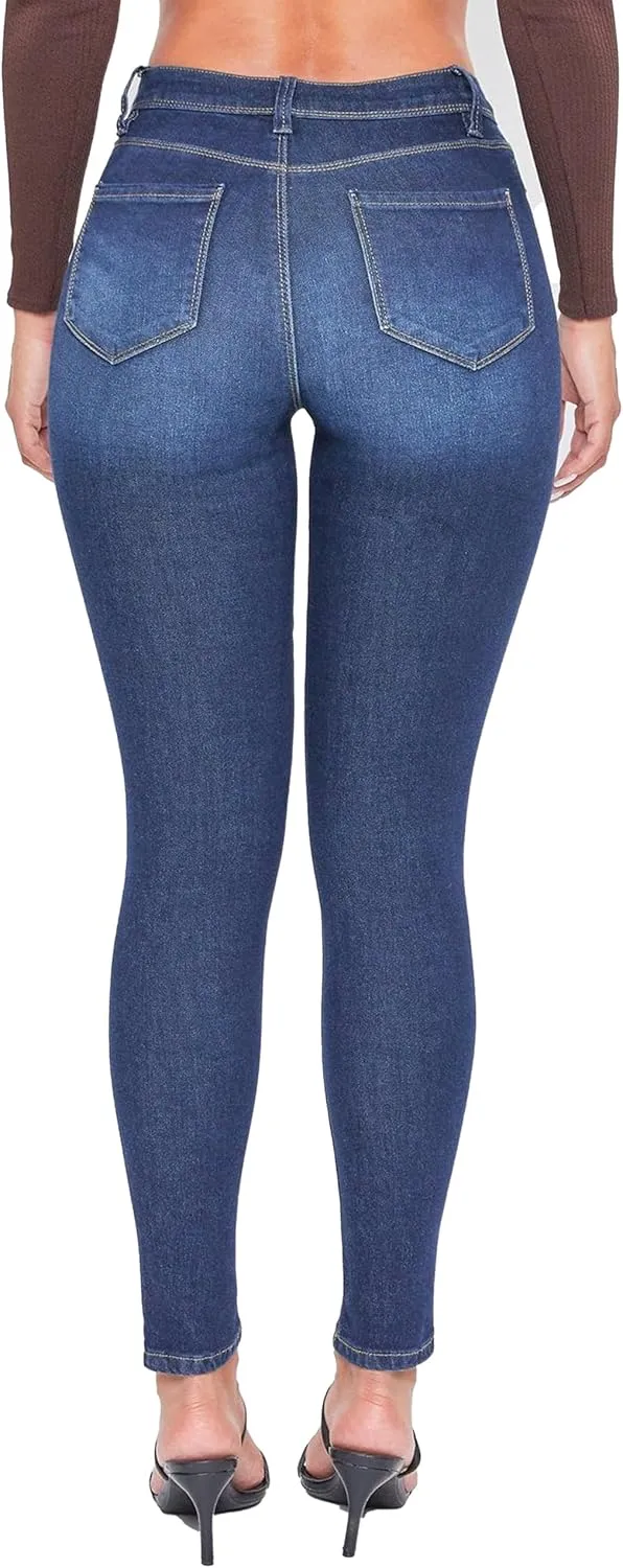 YMI Womens Basic 1-Button High-Rise Skinny Jean Made with Recycled Fibers