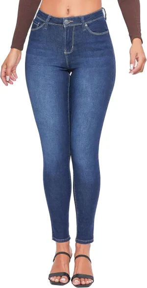YMI Womens Basic 1-Button High-Rise Skinny Jean Made with Recycled Fibers
