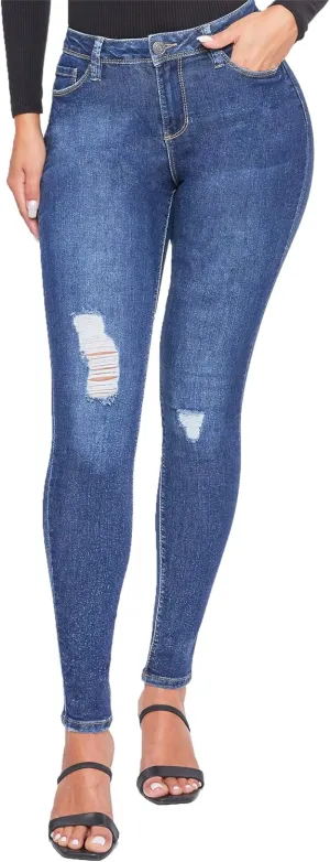 YMI Womens Basic 1-Button High-Rise Skinny Jean Made with Recycled Fibers