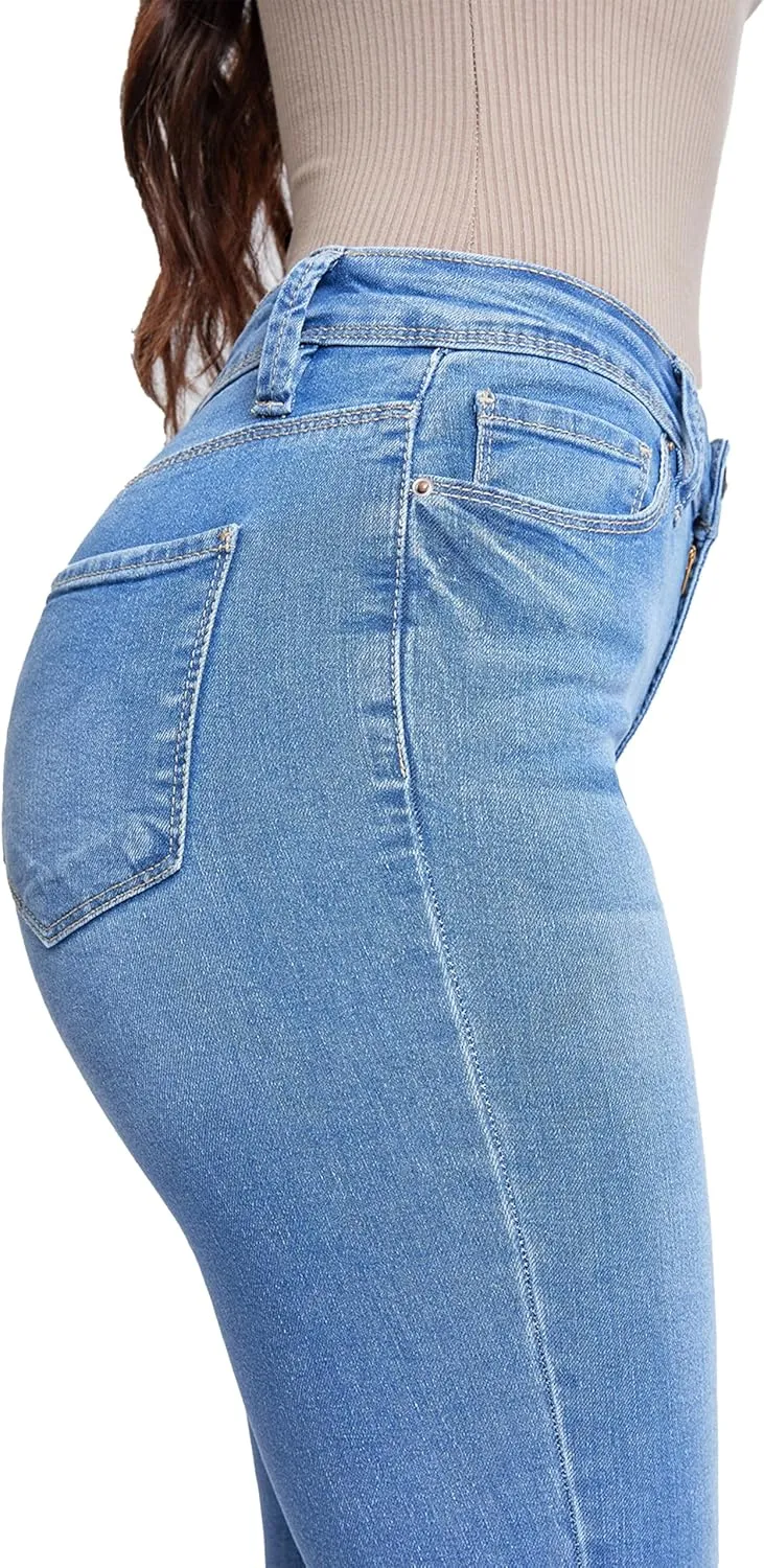 YMI Womens Basic 1-Button High-Rise Skinny Jean Made with Recycled Fibers