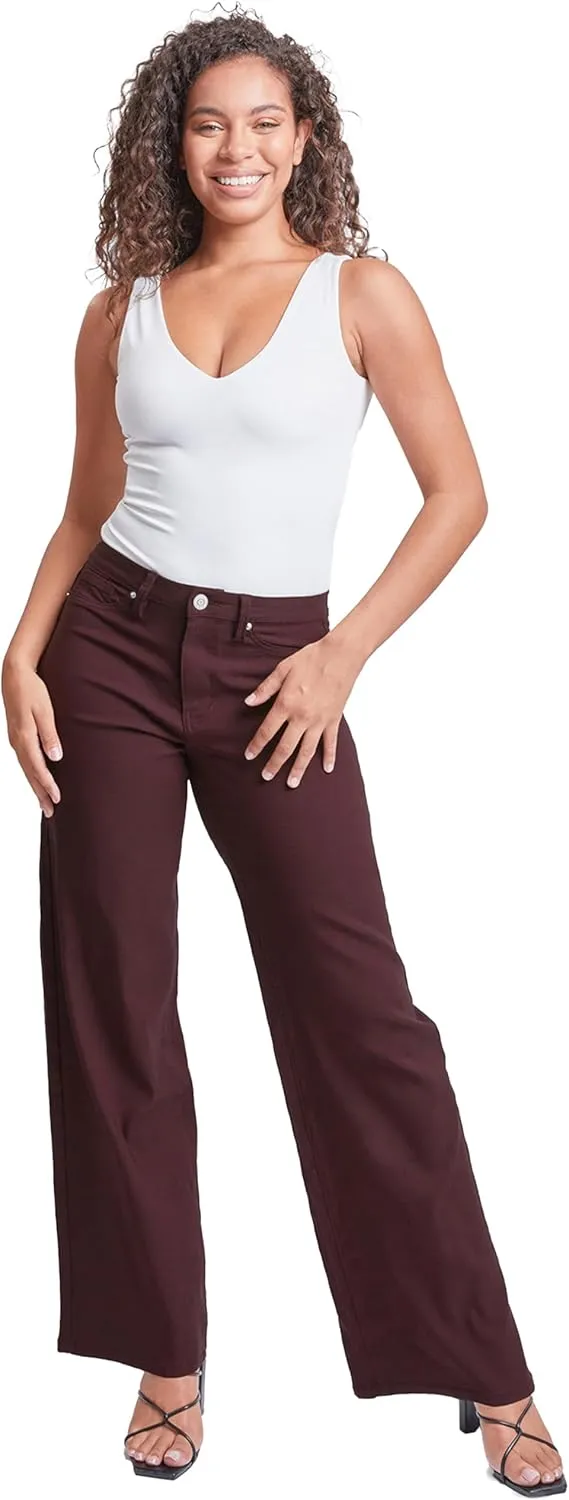 YMI Women's Hyperstretch Forever Color High Rise Wide Leg Pants