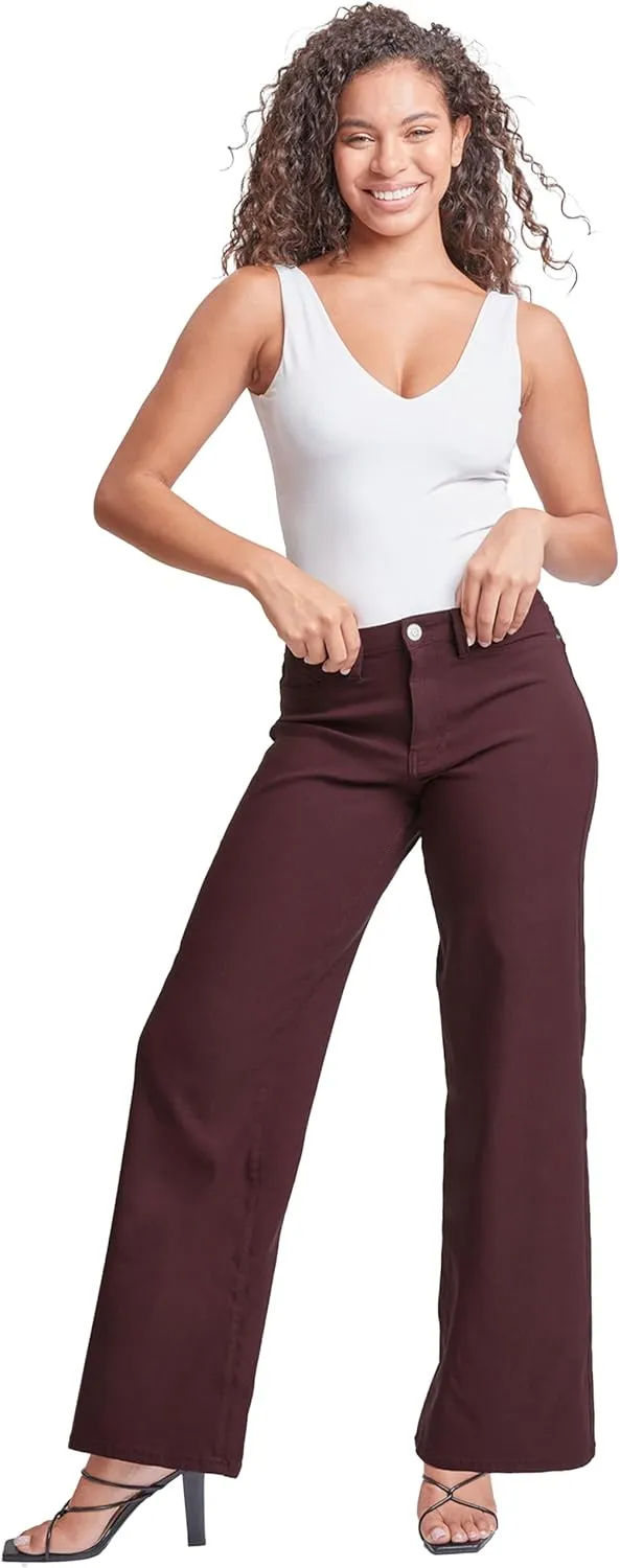 YMI Women's Hyperstretch Forever Color High Rise Wide Leg Pants
