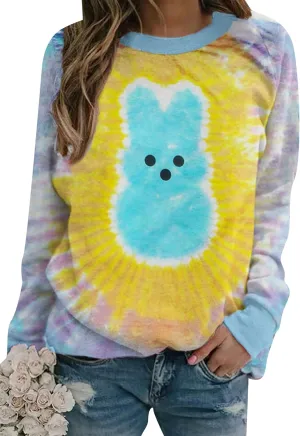 YMING Womens Easter Day Crew Neck Sweatshirt Bunny Printed Long Sleeve Pullover Cute Rabbit Shirt Tops Plus Size