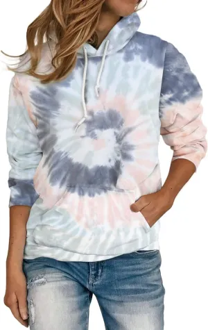 YOCUR Womens Tie Dye Crewneck Pullover Shirt Lightweight Sweatshirt Casual Loose Trendy Puff Sleeves Long Sleeve Tops