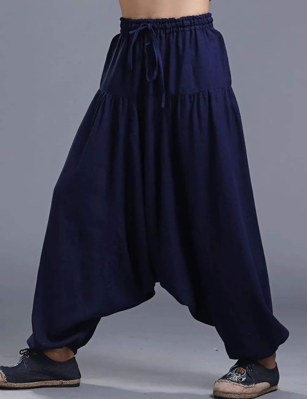 Ystylee Mens Womens Harem Pants Cotton Linen Yoga Baggy Hippie Boho Drop Crotch Trouser