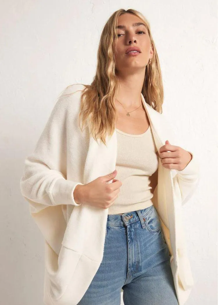 Z Supply Commuter Fleece Cardigan- Sandstone