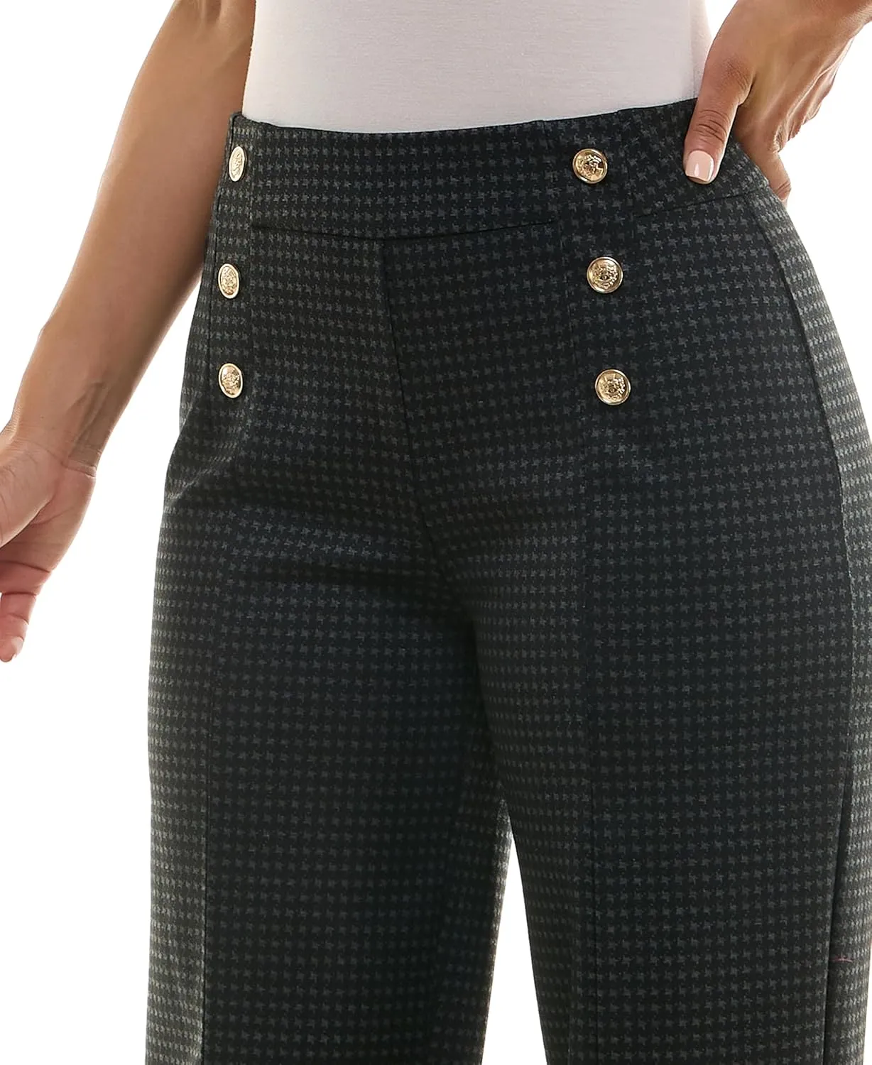 Zac & Rachel Women's Pull on Wide Leg Compression Ponte Pant with Symmetric Button Detail