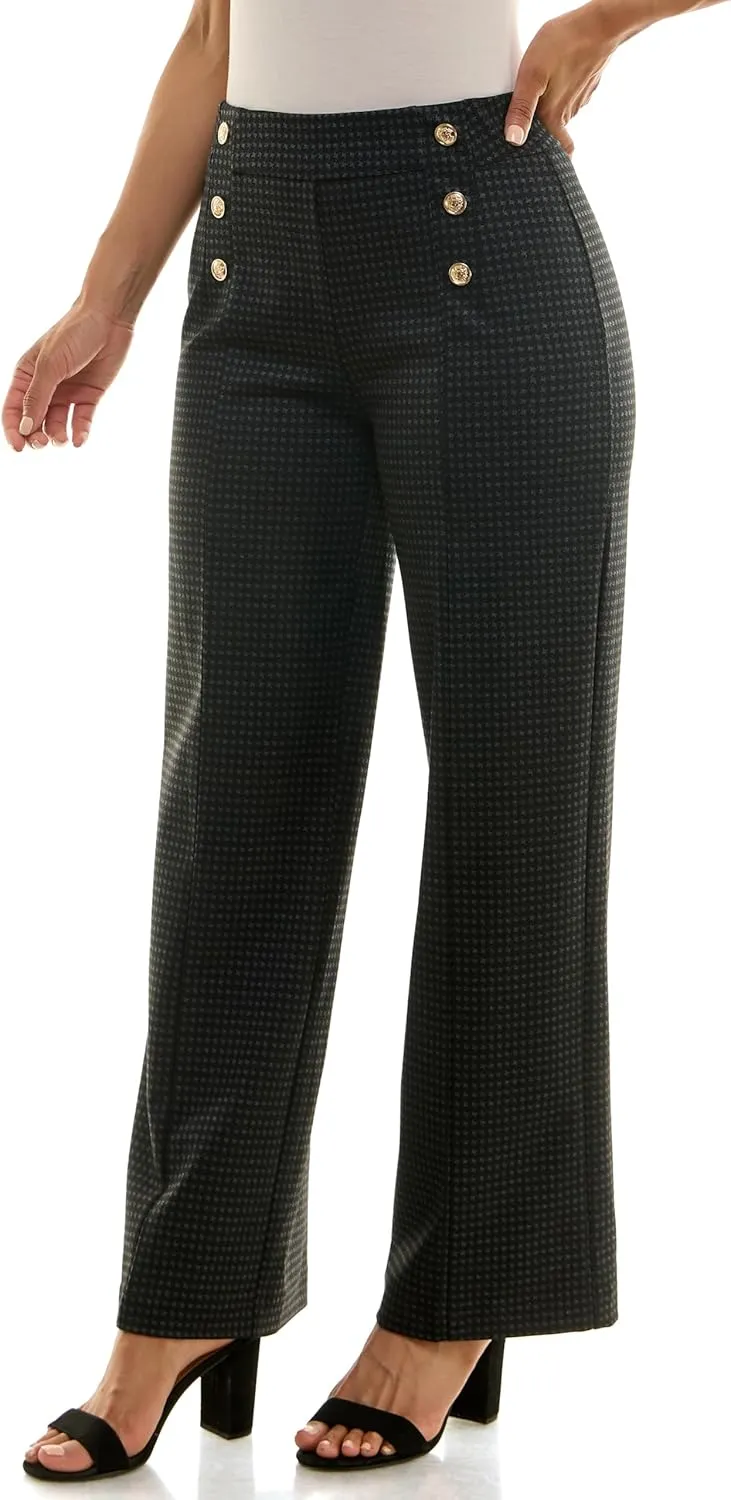 Zac & Rachel Women's Pull on Wide Leg Compression Ponte Pant with Symmetric Button Detail