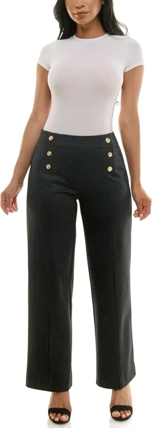 Zac & Rachel Women's Pull on Wide Leg Compression Ponte Pant with Symmetric Button Detail