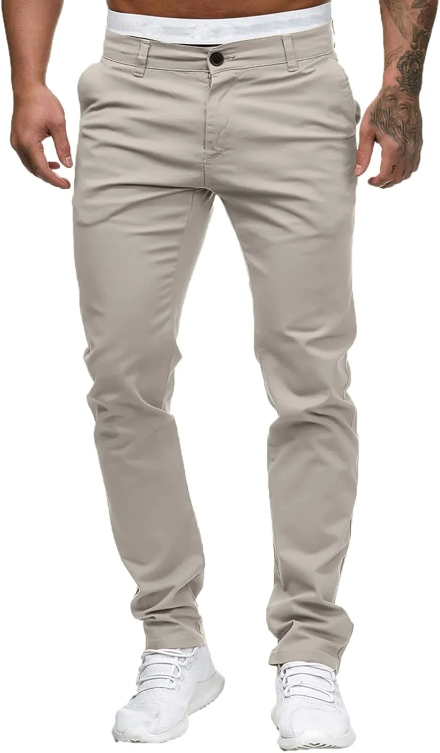 ZHUER Men's Casual Pants Slim Fit Stretch Flat-Front Skinny Dress Pants Full Length Mid Waist Chino Pants Work Sport Trousers