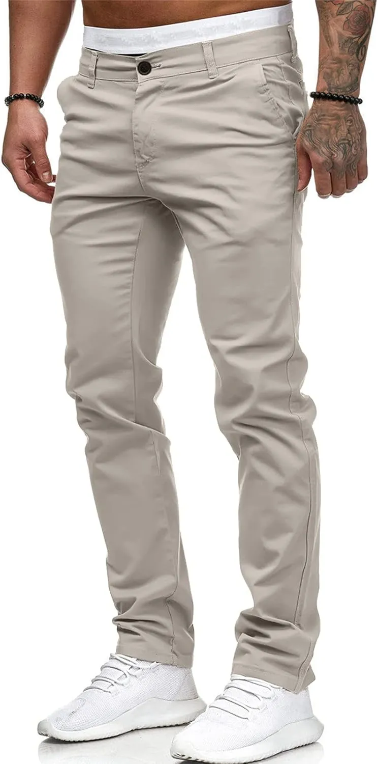ZHUER Men's Casual Pants Slim Fit Stretch Flat-Front Skinny Dress Pants Full Length Mid Waist Chino Pants Work Sport Trousers
