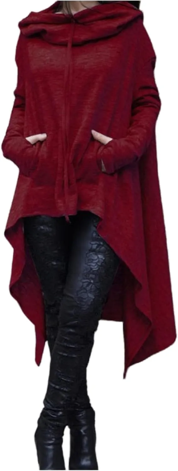 ZWRXW Long Sleeve Sweatshirts for Women Irregular Hem Long Hoodies Black Cloak Tunic Tops Cloak with Hood