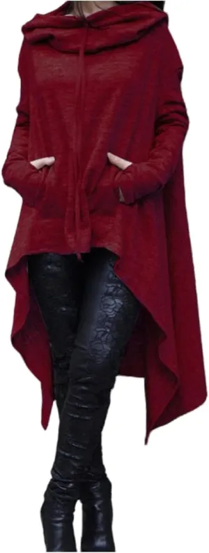 ZWRXW Long Sleeve Sweatshirts for Women Irregular Hem Long Hoodies Black Cloak Tunic Tops Cloak with Hood